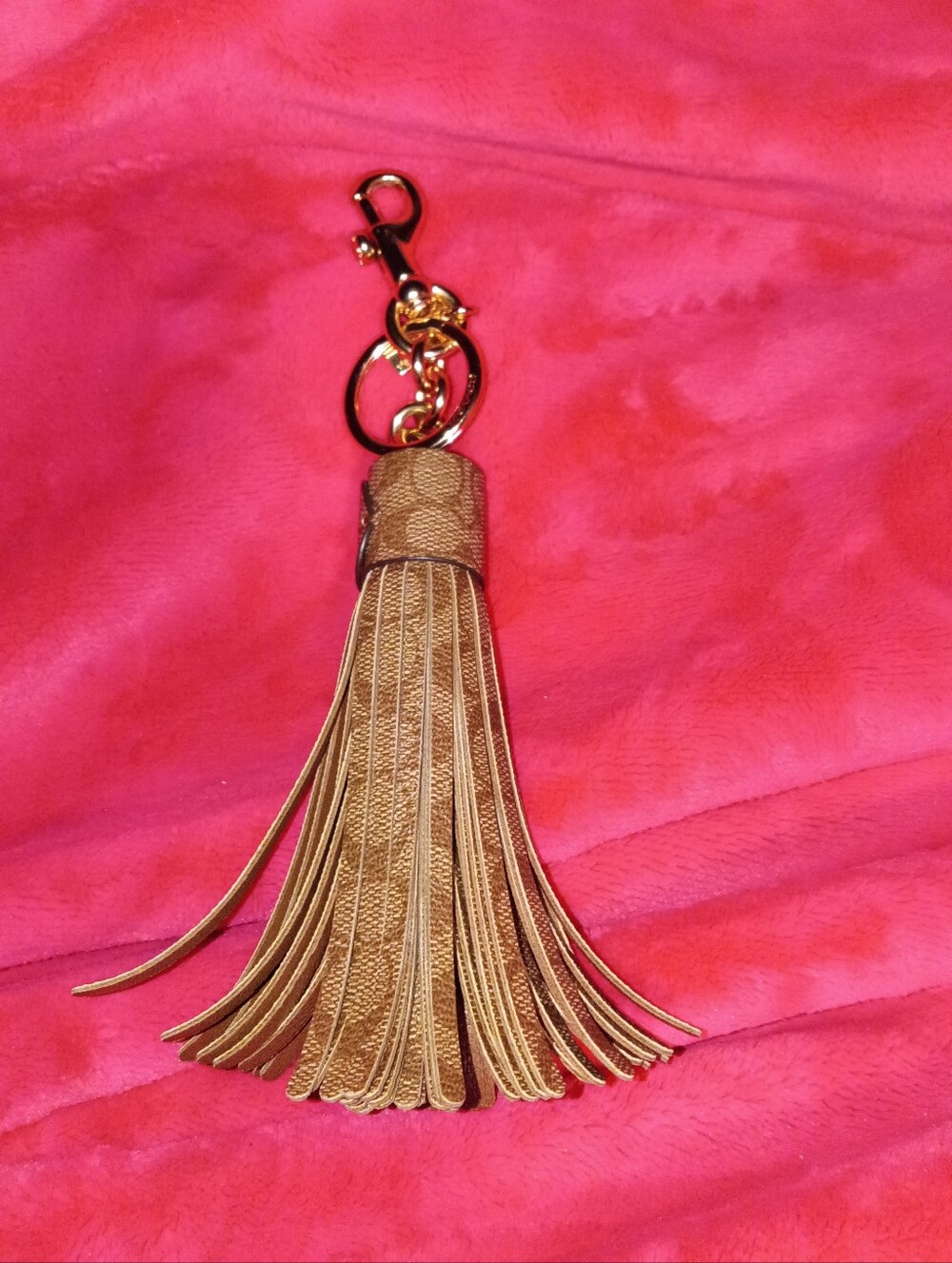 Coach Signature Tan Tassel Keychain with Gold Hardware - Picture 2 of 6